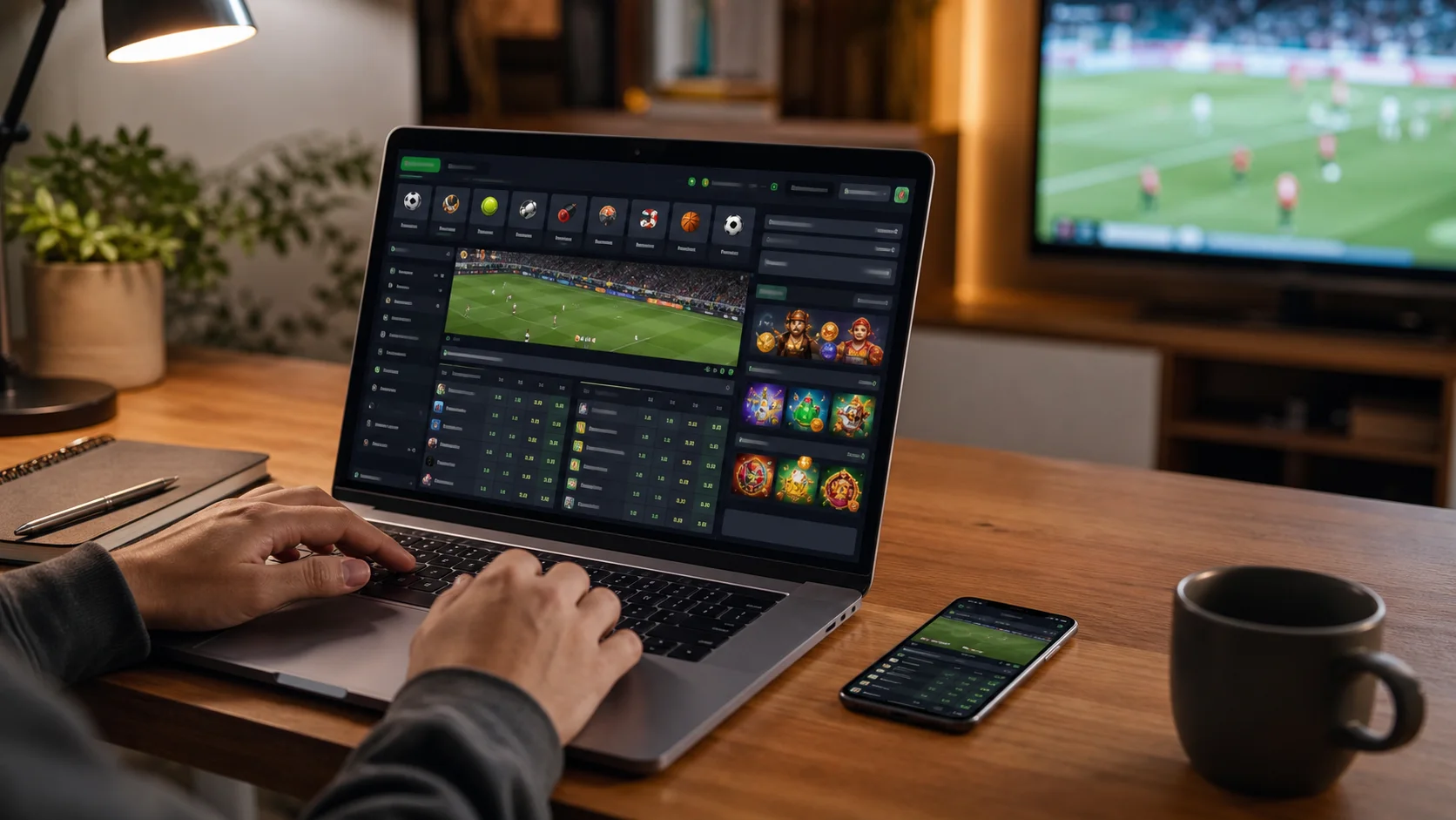 Plataforma partypoker em notebook e celular com apostas esportivas e cassino online
